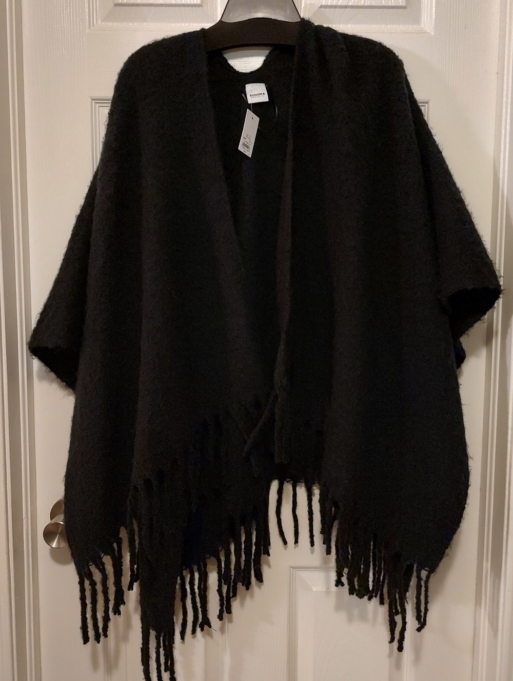 Sonoma Black Fringed Open Front Poncho